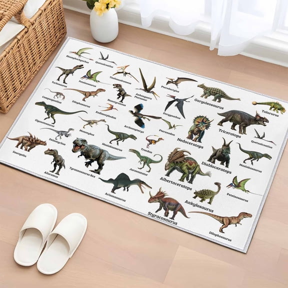 Entryway Rug 2'x3', Funny Dinosaurs Small Rug for Kitchen Bathroom Door Mat Indoor Entrance, Primitive Natural Wild Animals Names Non-Slip Area Rugs Floor Mats Carpet Front Door Rugs