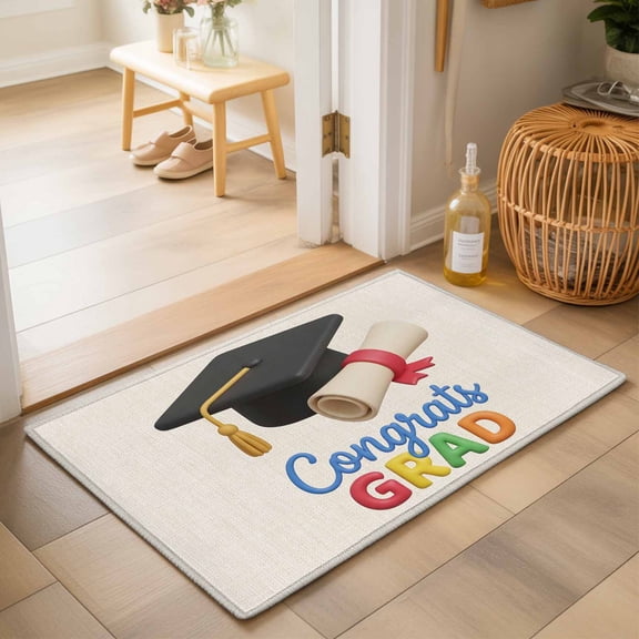 Entryway Rug 2'x3', Graduation Kitchen Runner Rugs Non-Slip Carpet Mats, Grad Cartoon School on Linen Bedside Rugs Runners Washable Floor Carpet for Bathroom Laundry Room