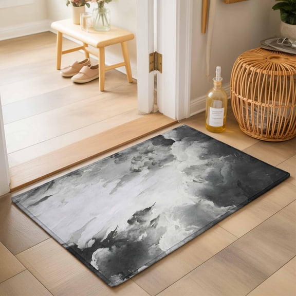 Entryway Rug 2'x3', Gray Ombre Clouds Kitchen Runner Rugs Non-Slip Carpet Mats, Modern Abstract Art Gradient Cloud Bedside Rugs Runners Washable Floor Carpet for Bathroom Laundry Room