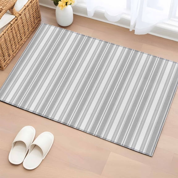 Entryway Rug 2'x3', Gray Stripes Small Rug for Kitchen Bathroom Door Mat Indoor Entrance, Vintage Minimalist Lines Texture Non-Slip Area Rugs Floor Mats Carpet Front Door Rugs