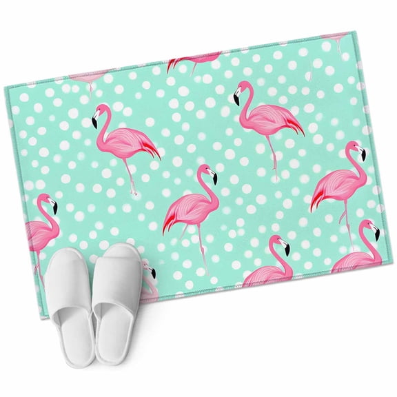Entryway Rug 2'x3' Green Flamingo Small Area Rug Non-Slip Front Door Mat Washable Floor Carpet for Indoor Entrance Kitchen Bathroom
