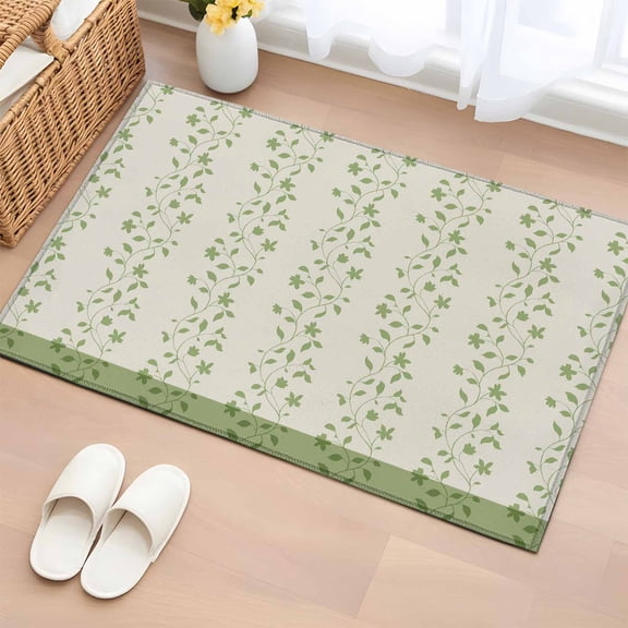 Entryway Rug 2'x3', Green Floral Small Rug for Kitchen Bathroom Door Mat Indoor Entrance, Spring Flowers Non-Slip Area Rugs Floor Mats Carpet Front Door Rugs