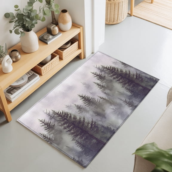 Entryway Rug 2'x3', Green Forest Kitchen Runner Rugs Non-Slip Carpet Mats, Vintage Rustic Pine Trees Nature Landscape Bedside Rugs Runners Washable Floor Carpet for Bathroom Laundry Room