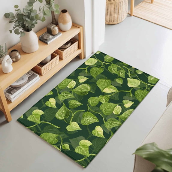 Entryway Rug 2'x3', Green Leaves Kitchen Runner Rugs Non-Slip Carpet Mats, Spring Abstract Retro Pastoral Plants Bedside Rugs Runners Washable Floor Carpet for Bathroom Laundry Room