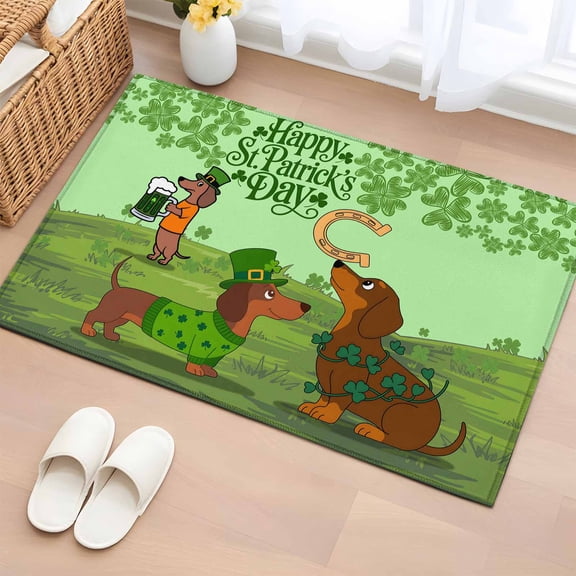 Entryway Rug 2'x3', Green St. Patrick's Day Small Rug for Kitchen Bathroom Door Mat Indoor Entrance, Green Lucky Clovers Dog Non-Slip Area Rugs Floor Mats Carpet Front Door Rugs