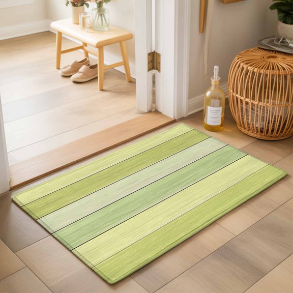Entryway Rug 2'x3', Green Wooden Grain Kitchen Runner Rugs Non-Slip Carpet Mats, Vintage Chic Geometric Gradient Bedside Rugs Runners Washable Floor Carpet for Bathroom Laundry Room