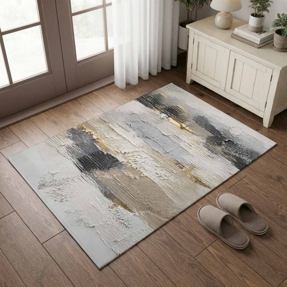 Entryway Rug 2'x3', Grey Beige Abstract Small Rug for Kitchen Bathroom Door Mat Indoor Entrance, Gradient Vintage Oil Painting Modern Art Non-Slip Area Rugs Floor Mats Carpet Front Door Rugs