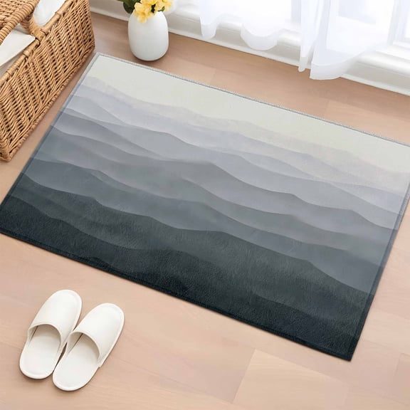 Entryway Rug 2'x3', Grey Coastal Wave Small Rug for Kitchen Bathroom Door Mat Indoor Entrance, Summer Ocean Nautical Beach Ombre Non-Slip Area Rugs Floor Mats Carpet Front Door Rugs