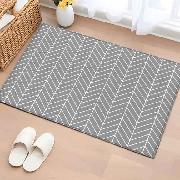 Entryway Rug 2'x3', Grey Geometric Small Rug for Kitchen Bathroom Door Mat Indoor Entrance, Modern Pure Color Abstract Striped Non-Slip Area Rugs Floor Mats Carpet Front Door Rugs
