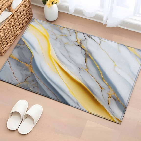 Entryway Rug 2'x3', Grey Marble Small Rug for Kitchen Bathroom Door Mat Indoor Entrance, Modern Abstract Gold Ombre Aesthetic Art Non-Slip Area Rugs Floor Mats Carpet Front Door Rugs