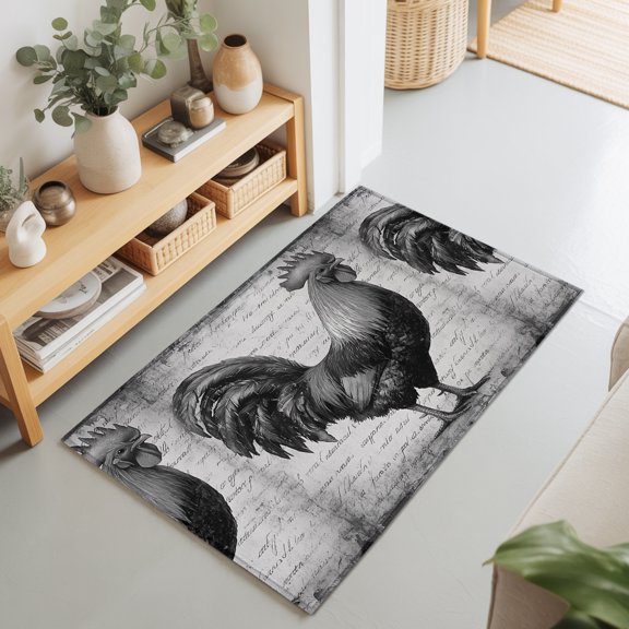 Entryway Rug 2'x3', Grey Retro Vintage Kitchen Runner Rugs Non-Slip Carpet Mats, Farmhouse Country Animal Modern Bedside Rugs Runners Washable Floor Carpet for Bathroom Laundry Room