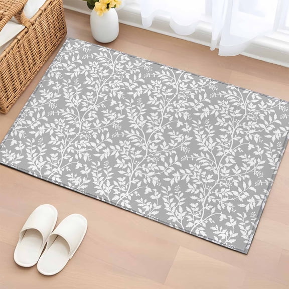 Entryway Rug 2'x3', Grey Spring Floral Small Rug for Kitchen Bathroom Door Mat Indoor Entrance, Farmhouse Flowers Elegant Pastoral Non-Slip Area Rugs Floor Mats Carpet Front Door Rugs