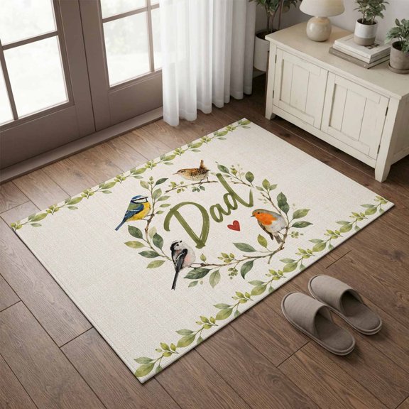 Entryway Rug 2'x3', Happy Father's Day Small Rug for Kitchen Bathroom Door Mat Indoor Entrance, Summer Botanical Leaves Birds Non-Slip Area Rugs Floor Mats Carpet Front Door Rugs