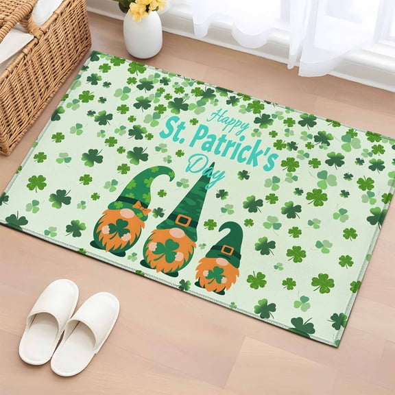 Entryway Rug 2'x3', Happy St. Patrick's Day Small Rug for Kitchen Bathroom Door Mat Indoor Entrance, Green Gnomes Lucky Leaves Clovers Non-Slip Area Rugs Floor Mats Carpet Front Door Rugs