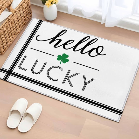Entryway Rug 2'x3', Happy St. Patrick's Day Small Rug for Kitchen Bathroom Door Mat Indoor Entrance, Hello Lucky Shamrock Grass Non-Slip Area Rugs Floor Mats Carpet Front Door Rugs