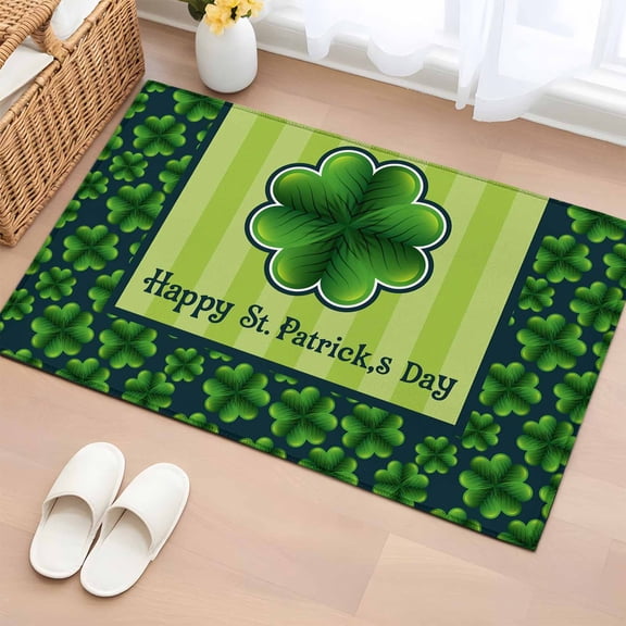 Entryway Rug 2'x3', Happy St. Patrick's Day Small Rug for Kitchen Bathroom Door Mat Indoor Entrance, Spring Lucky Grass Watercolor Non-Slip Area Rugs Floor Mats Carpet Front Door Rugs