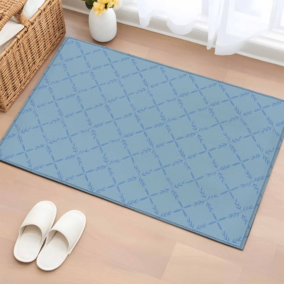 Entryway Rug 2'x3', Haze Blue Plaid Small Rug for Kitchen Bathroom Door Mat Indoor Entrance, Farmhouse Modern Abstract Striped Non-Slip Area Rugs Floor Mats Carpet Front Door Rugs