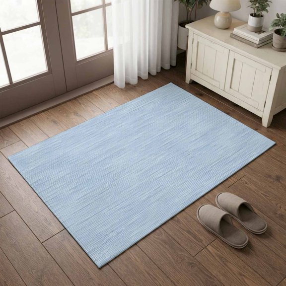 Entryway Rug 2'x3', Ice Blue Solid Color Kitchen Runner Rugs Non-Slip Carpet Mats, Minimalist Vintage Linen Texture Bedside Rugs Runners Washable Floor Carpet for Bathroom Laundry Room