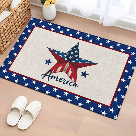 Entryway Rug 2'x3', Independence Day Small Rug for Kitchen Bathroom Door Mat Indoor Entrance, 4th of July Patriotic Star Usa Flag Non-Slip Area Rugs Floor Mats Carpet Front Door Rugs
