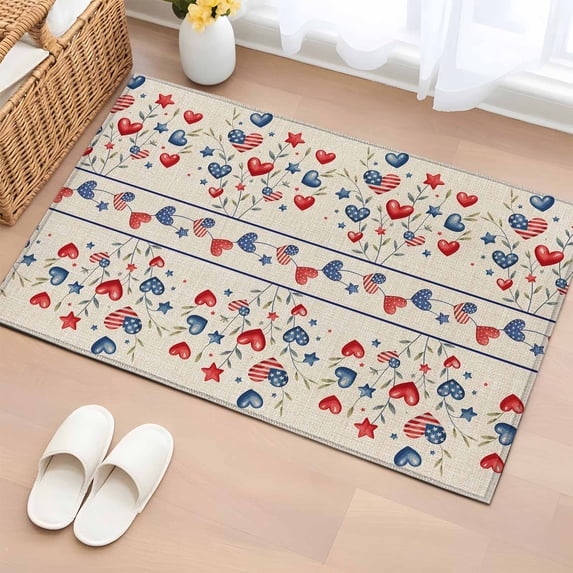 Entryway Rug 2'x3', Independence Day Small Rug for Kitchen Bathroom Door Mat Indoor Entrance, 4th of July Red Blue Strip Love Burlap Non-Slip Area Rugs Floor Mats Carpet Front Door Rugs