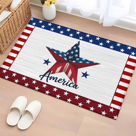 Entryway Rug 2'x3', Independence Day Small Rug for Kitchen Bathroom Door Mat Indoor Entrance, Blue Red Star American Flag Striped Non-Slip Area Rugs Floor Mats Carpet Front Door Rugs