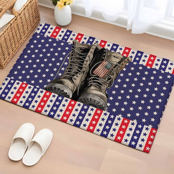 Entryway Rug 2'x3', Independence Day Small Rug for Kitchen Bathroom Door Mat Indoor Entrance, Retro Boots Red Blue Stars US Flag Stripes Non-Slip Area Rugs Floor Mats Carpet Front Door Rugs
