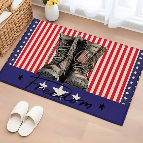 Entryway Rug 2'x3', Independence Day Small Rug for Kitchen Bathroom Door Mat Indoor Entrance, Vintage Boots Red Vertical Striped US Flag Non-Slip Area Rugs Floor Mats Carpet Front Door Rugs