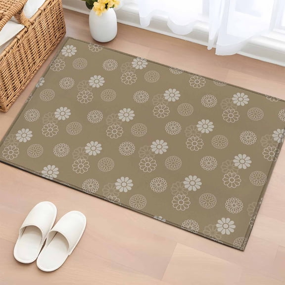 Entryway Rug 2'x3', Khaki Daisy Small Rug for Kitchen Bathroom Door Mat Indoor Entrance, Modern Farmhouse Chrysanthemum Floral Non-Slip Area Rugs Floor Mats Carpet Front Door Rugs