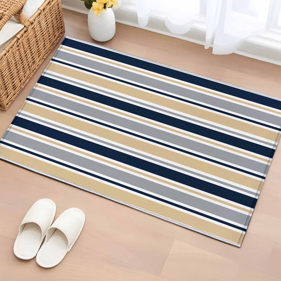 Entryway Rug 2'x3', Khaki Grey Striped Small Rug for Kitchen Bathroom Door Mat Indoor Entrance, Navy Blue Farmhouse Stripes Abstract Art Non-Slip Area Rugs Floor Mats Carpet Front Door Rugs