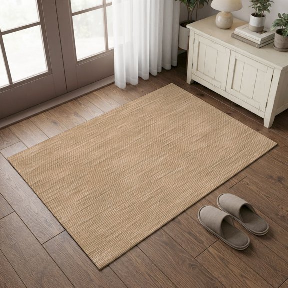 Entryway Rug 2'x3', Khaki Solid Color Kitchen Runner Rugs Non-Slip Carpet Mats, Minimalist Vintage Linen Texture Modern Bedside Rugs Runners Washable Floor Carpet for Bathroom Laundry Room