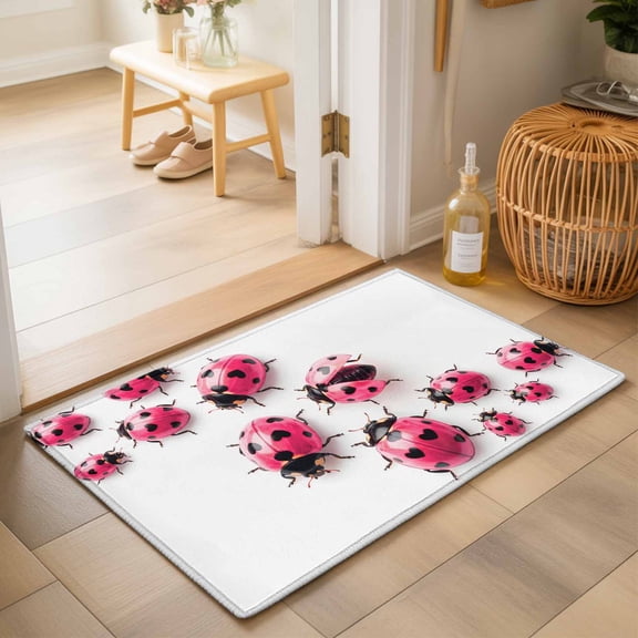 Entryway Rug 2'x3', Ladybug Kitchen Runner Rugs Non-Slip Carpet Mats, Red Black Animals Bedside Rugs Runners Washable Floor Carpet for Bathroom Laundry Room