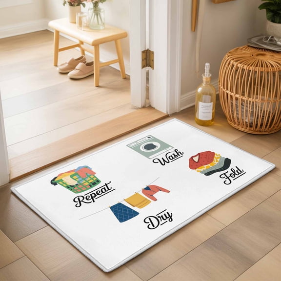 Entryway Rug 2'x3', Laundry Room Kitchen Runner Rugs Non-Slip Carpet Mats, Wash Repeat Dry Fold Simple Drawn Bedside Rugs Runners Washable Floor Carpet for Bathroom Laundry Room