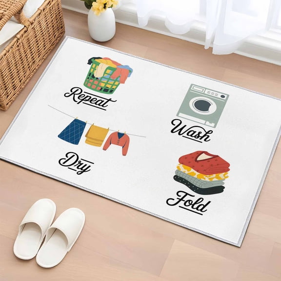Entryway Rug 2'x3', Laundry Room Small Rug for Kitchen Bathroom Door Mat Indoor Entrance, Wash Repeat Dry Fold Simple Drawn Non-Slip Area Rugs Floor Mats Carpet Front Door Rugs