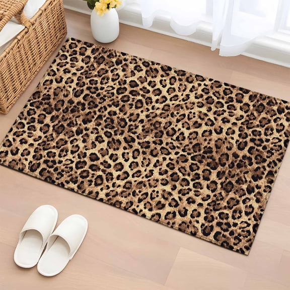 Entryway Rug 2'x3', Leopard Printed Small Rug for Kitchen Bathroom Door Mat Indoor Entrance, Modern Animals Textured Brown Non-Slip Area Rugs Floor Mats Carpet Front Door Rugs
