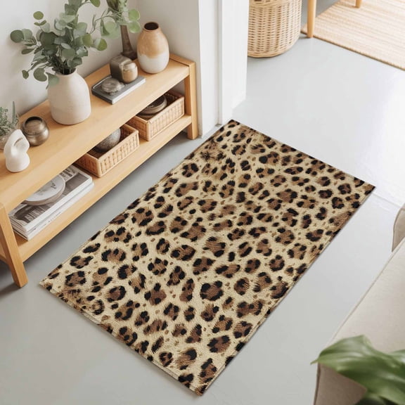 Entryway Rug 2'x3', Leopard Prints Kitchen Runner Rugs Non-Slip Carpet Mats, Modern Geometric Animals Textured Bedside Rugs Runners Washable Floor Carpet for Bathroom Laundry Room