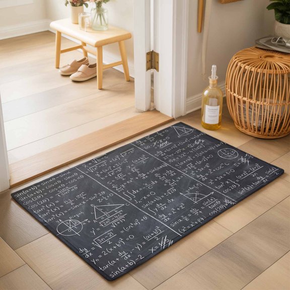Entryway Rug 2'x3', Mathematics Formulas Kitchen Runner Rugs Non-Slip Carpet Mats, Blackboard with Math Numerical Geometric Bedside Rugs Runners Washable Floor Carpet for Bathroom Laundry Room