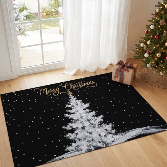 Entryway Rug 2'x3', Merry Christmas Small Rug for Kitchen Bathroom Door Mat Indoor Entrance, Winter Xmas Tree Snowflake Holiday Non-Slip Area Rugs Floor Mats Carpet Front Door Rugs