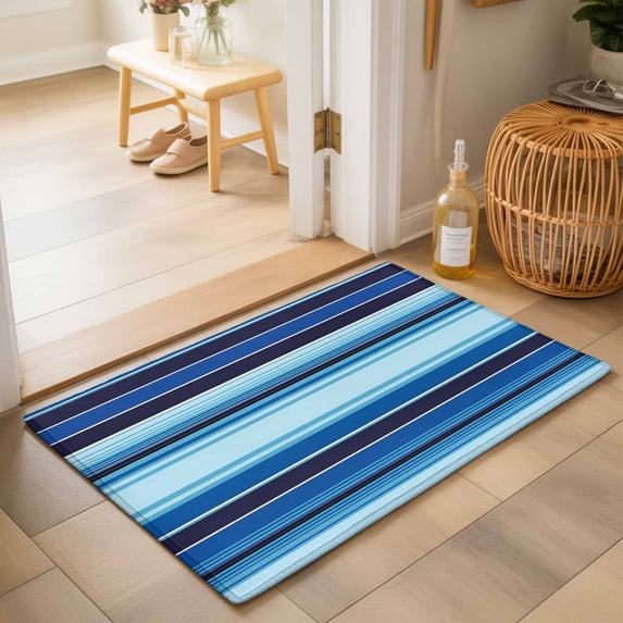 Entryway Rug 2'x3', Mexican Style Kitchen Runner Rugs Non-Slip Carpet Mats, Colorful Mexico Stripes Ombre Blue Bedside Rugs Runners Washable Floor Carpet for Bathroom Laundry Room