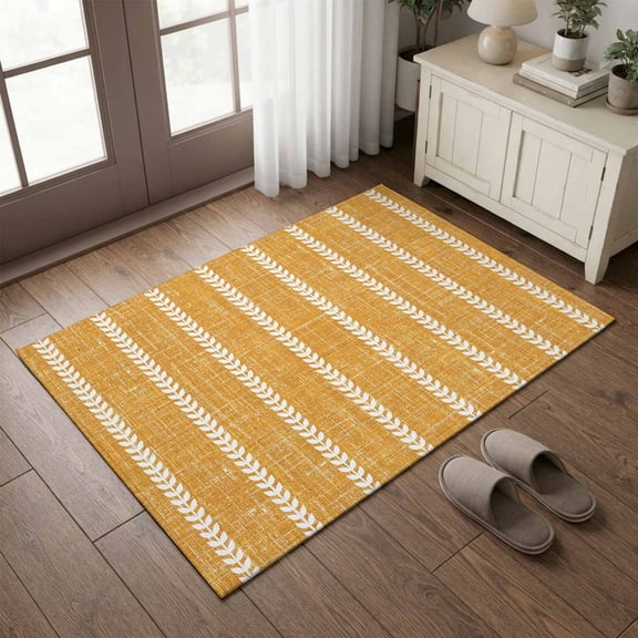 Entryway Rug 2'x3', Minimalist Lines Kitchen Runner Rugs Non-Slip Carpet Mats, Retro Rustic Simple Stripes Texture Orange Bedside Rugs Runners Washable Floor Carpet for Bathroom Laundry Room