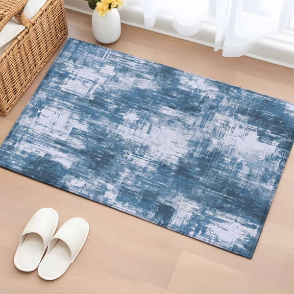 Entryway Rug 2'x3', Modern Blue Small Rug for Kitchen Bathroom Door Mat Indoor Entrance, Vintage Abstract Art Contemporary Non-Slip Area Rugs Floor Mats Carpet Front Door Rugs
