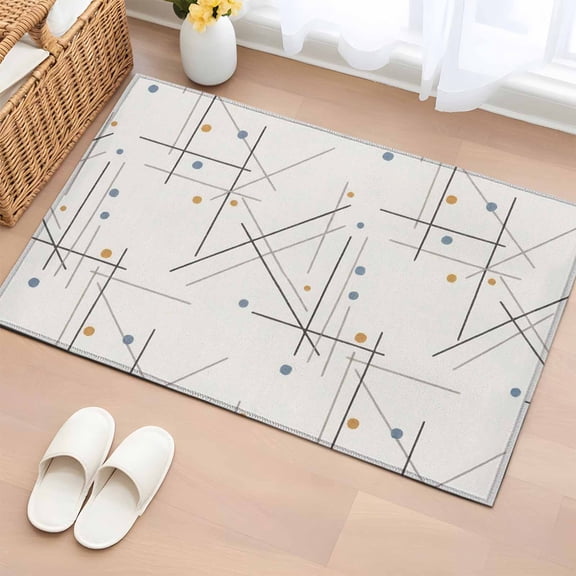Entryway Rug 2'x3', Modern Geometric Small Rug for Kitchen Bathroom Door Mat Indoor Entrance, Minimalist Lines Polka Dots Abstract Beige Non-Slip Area Rugs Floor Mats Carpet Front Door Rugs