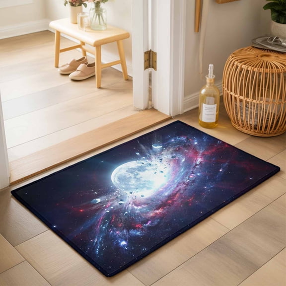 Entryway Rug 2'x3', Moon Explosion Kitchen Runner Rugs Non-Slip Carpet Mats, Modern Abstract Art Galaxy Universe Bedside Rugs Runners Washable Floor Carpet for Bathroom Laundry Room