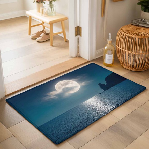Entryway Rug 2'x3', Moonlight Sea Night Kitchen Runner Rugs Non-Slip Carpet Mats, Abstract Modern Art Ocean Cloud Bedside Rugs Runners Washable Floor Carpet for Bathroom Laundry Room