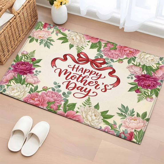 Entryway Rug 2'x3', Mother's Day Small Rug for Kitchen Bathroom Door Mat Indoor Entrance, Pink Flowers Spring Floral Farmhouse Botanical Non-Slip Area Rugs Floor Mats Carpet Front Door Rugs