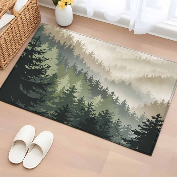 Entryway Rug 2'x3', Mountains Small Rug for Kitchen Bathroom Door Mat Indoor Entrance, Watercolor Forest Nature Pine Trees Landscape Non-Slip Area Rugs Floor Mats Carpet Front Door Rugs