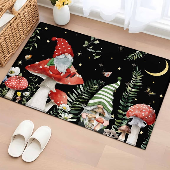Entryway Rug 2'x3', Mushroom Small Rug for Kitchen Bathroom Door Mat Indoor Entrance, Botanical Watercolor Gnomes Butterfly Leaf Plant Non-Slip Area Rugs Floor Mats Carpet Front Door Rugs