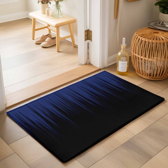 Entryway Rug 2'x3', Navy Blue Black Ombre Kitchen Runner Rugs Non-Slip Carpet Mats, Modern Abstract Striped Gradient Bedside Rugs Runners Washable Floor Carpet for Bathroom Laundry Room