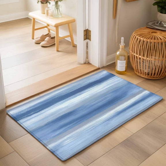 Entryway Rug 2'x3', Navy Blue Grey Kitchen Runner Rugs Non-Slip Carpet Mats, Abstract Art Oil Painting Blue Ombre Bedside Rugs Runners Washable Floor Carpet for Bathroom Laundry Room