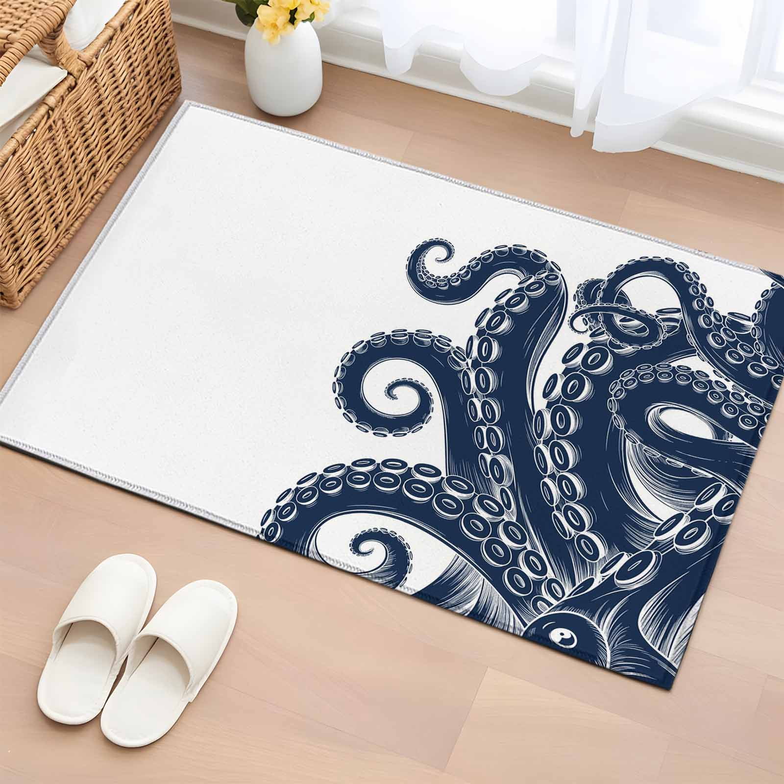 Entryway Rug 2'x3', Navy Blue Octopus Small Rug for Kitchen Bathroom ...