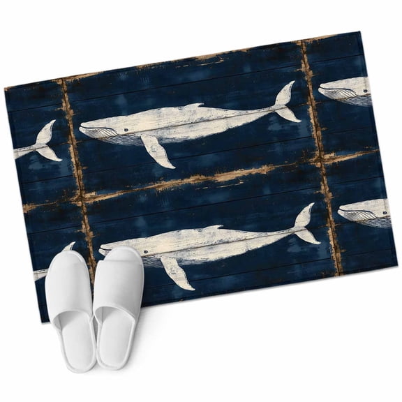 Entryway Rug 2'x3' Ocean Blue Whale Small Area Rug Non-Slip Front Door Mat Washable Floor Carpet for Indoor Entrance Kitchen Bathroom